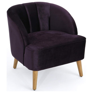 Modern Accent Chair, Barrel Shaped Seat With Channeled Tufted Back, Blackberry
