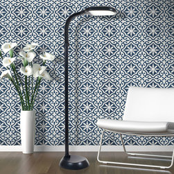 Moroccan Mosaic & Tile House - 8"x8" Argana Handmade Cement Tile, Navy Blue/White, Set of 12 - Wall And Floor Tile