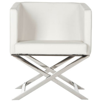 Dionne Bonded Leather Chrome Cross Leg Chair, White/Chrome
