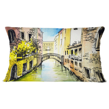 Canal in Venice Cityscape Throw Pillow, 12"x20"