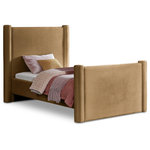 Meridian Furniture - Elias Upholstered Bed, Saddle, Twin, Velvet - Revamp your bedroom decor by adding the gorgeous and stylish Elias Velvet Twin Bed. Featuring a sleek and minimalistic design, this bed is constructed with a solid wood inner frame for long-lasting durability. The soft saddle velvet upholstery adds a touch of elegance to your bedroom, making it a perfect addition to any modern or contemporary living space.