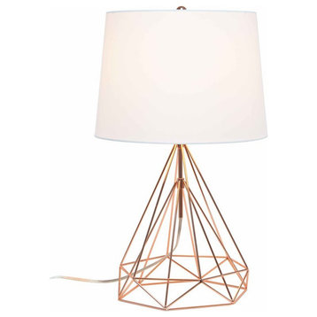 Lalia Home Metal Geometric Wired Table Lamp in Rose Gold with Gold Shade