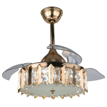 42" Modern Ceiling Fan With Crystal Light Shade, 3 Fan Speed, 3 Light Tone, Gold