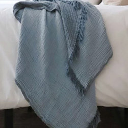 Hampton Fog Blue Linen Throw - Bedding