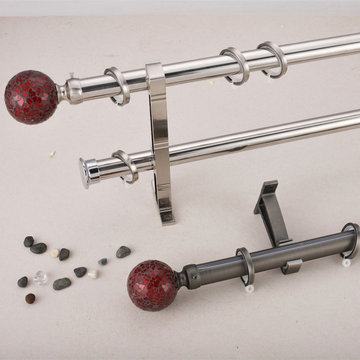 QYR66 1-1/8" Coree 28mm Diameter Steel Curtain Rod Set With Glaze Ball Finial