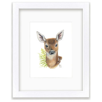 "Woodland Littles 2" Deer Individual Framed Print, With Mat, White, 18"x24"