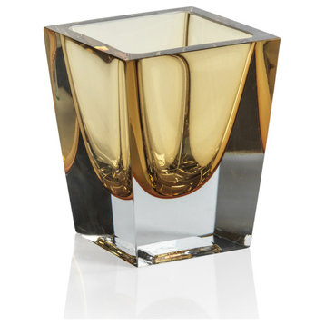 Carrara Polished Amber Glass Vase, 3"x3"x4"