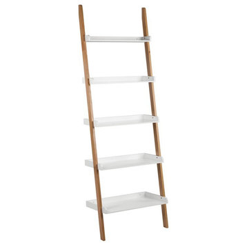 Home Square 2 Piece Modern Ladder Wood Bookshelf Set in Oak and White