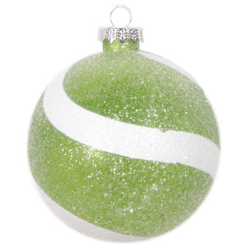 Vickerman 4" Green and White Swirl Sugar Glitter Ball Ornament, 4 per bag.