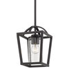 Mercer Mini Pendant, Matte Black With Matte Black accents and Seeded Glass