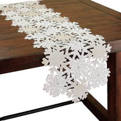Xia Home Fashions - Shimmer Snowflake Embroidered Collection Cutwork Table Runner - Table Runners