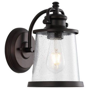 Marais 6.75" Iron/Seeded Glass Vintage LED Outdoor Lantern, Oil Rubbed Bronze
