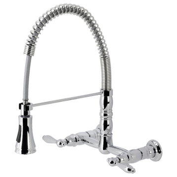 GS1241AL Two-Handle Wall-Mount Pull-Down Sprayer Kitchen Faucet, Polished Chrome