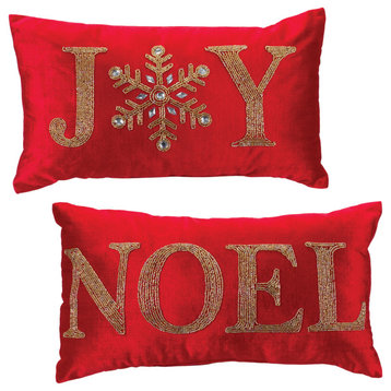 Beaded Joy and Noel Holiday Pillow, Set of 2