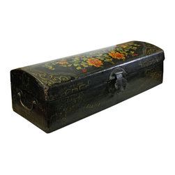 Vintage Chinese Rectangular Wood Black Lacquer Box Display - Decorative Boxes