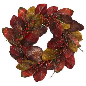 24" Harvest Magnolia Leaf and Berries Artificial Wreath