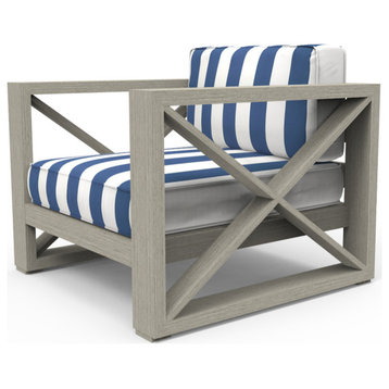 Brixton X Lounge Chair, Weathered Gray Teak Wood, Cabana Regatta