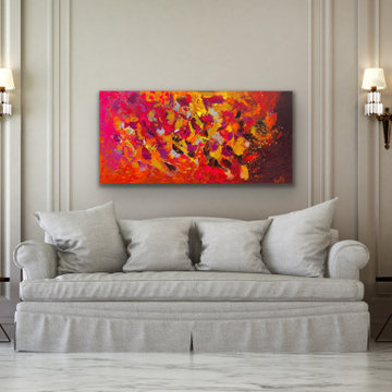 large orange pink abstract art Modern Contemporary Paintings for Family Room