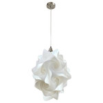 EQ Light - Chi Pendant Light, Nickel, Extra Large - The Chi Pendant Light makes a stunning accent piece in a dining room, entryway or kitchen. This elegant pendant light has silver steel construction and a shade made from white spiral polypropylene pieces. Hang it in a contemporary style home for a cohesive look.