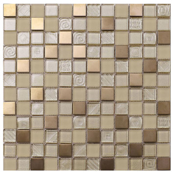 Gold and Copper Glass Metal Backsplash Tile, 12"x12"