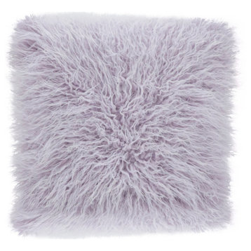 Poly Filled Mongolian Faux Fur Throw Pillow, 22"x22", Lavender