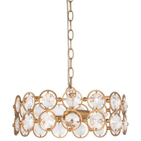 LNC 3-Light Matte Gold Modern Art Drum Chandelier, Crystal