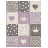 Kids Rug Checkered With Hearts and Crowns, Purple, 4'7"x6'7"