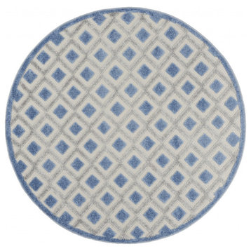 5' Round Blue And Gray Round Geometric Indoor Outdoor Area Rug