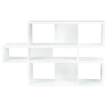 London Composition Shelving Unit, Frame: Pure White, Back: Oak
