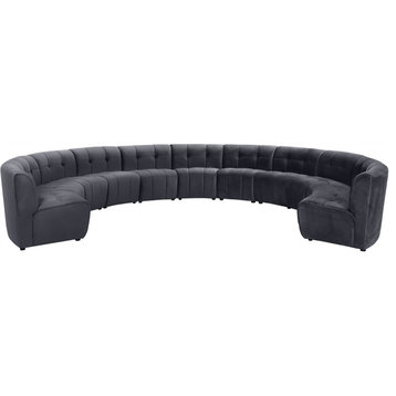 Maklaine 11-Piece Modular Contemporary Velvet Sectional Sofa in Gray