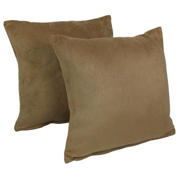 18" Solid Faux Suede Square Throw Pillows, Set of 2, Tan