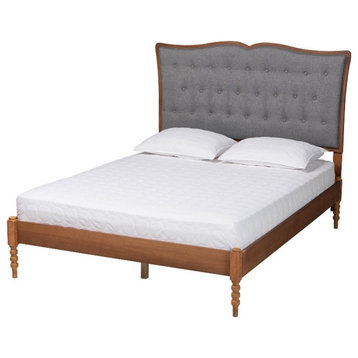 Baxton Studio Ballari Gray Fabric and Walnut Brown Wood Queen Size Platform Bed