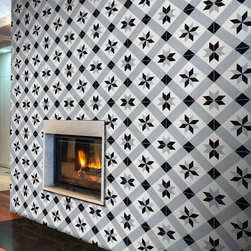 Moroccan Mosaic & Tile House - 8"x8" Kotoubia Handmade Cement Tile, Gray/Black, Set of 12 - Wall And Floor Tile