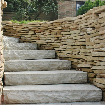 Faux Limestone Steps And Rebuilt Retaining Wall