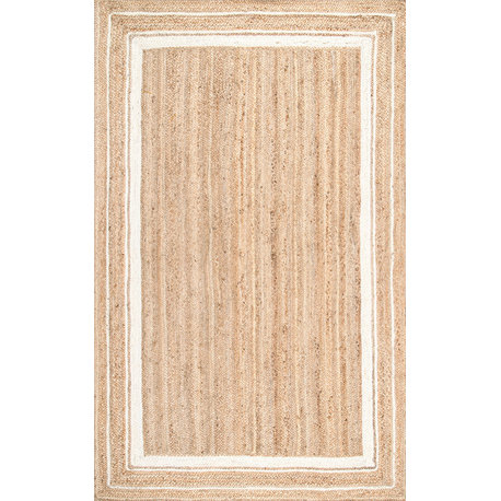 Nuloom Jute Braided Border Area Rug, Off White 8'round