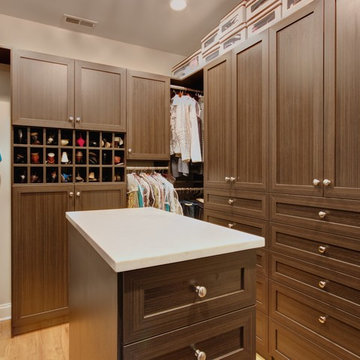 Custom Walk-In Closet w/ Island in Dark Chocolate wood finish