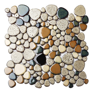 Parrotile Leopard Tan Beige Ceramic Pebble Mosaic Tile PT87