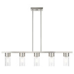 Livex Lighting - Carson 5 Light Brushed Nickel Linear Chandelier - The Carson transitional five light linear chandelier will bring posh sophistication to your decor. The clear cylinder glass combined with the brushed nickel finish gives this piece a sleek, contemporary look.