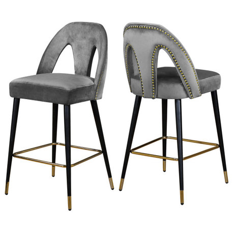 Akoya Velvet Stool (Set of 2), Gray