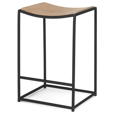 Taniel Light Brown Wood With Black Metal Counter Stool