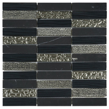 Modket Metallic Black Stone Stack Mosaic Tile Kitchen Backsplash TDH34MO