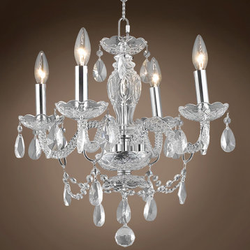 Victorian 4 Light 17" Chrome Chandelier With Clear European Crystals & Led Bulb