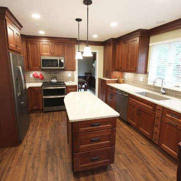Transitional Cherry Kitchen with Beige and White Quartz Countertop ~ Akron, OH