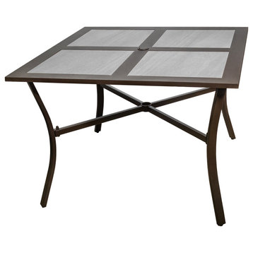 Garden Elements Outdoor Patio Square Dining Drop Tile Aluminum Table, Brown and