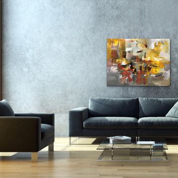 large yellow grey abstract art Modern Contemporary Paintings for Family Room