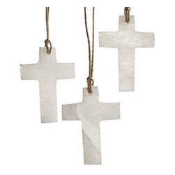 Alabaster Crosses - Set of 3 - New - Christmas Ornaments