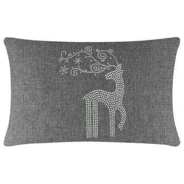 Sparkles Home Rhinestone Reindeer Pillow, Gray, 14x20