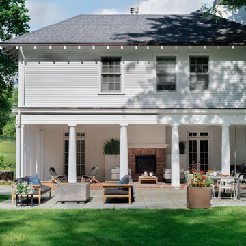 Historic Covered Porch with Bluestone Patio and Outdoor Fireplaces