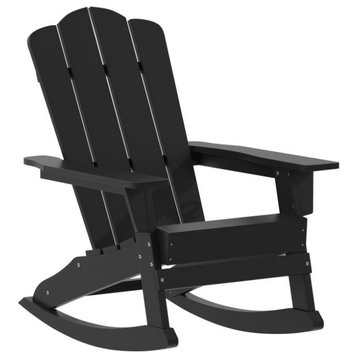 Halifax Adirondack All-Weather Chair w/ Cup Holder & Pull Out Ottoman, Black