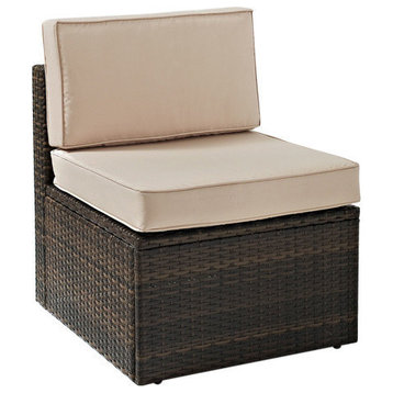 Palm Harbor Outdoor Wicker Ottoman, Brown With Sand Cushions